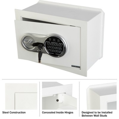 White Digital In-Wall Safe with Keypad and Override Key