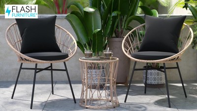Devon Set of 2 Black and Tan Rattan Rope Patio Chairs