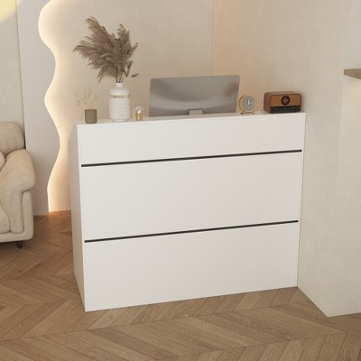 Famapy 47.2" Minimalist White Reception Desk - Professional Front Office Counter