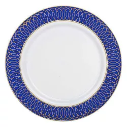 Smarty Had A Party 7.5" White with Gold Spiral on Blue Rim Plastic Appetizer/Salad Plates (120 plates)