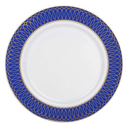 Smarty Had A Party 7.5" White with Gold Spiral on Blue Rim Plastic Appetizer/Salad Plates (120 plates) - image 1 of 4