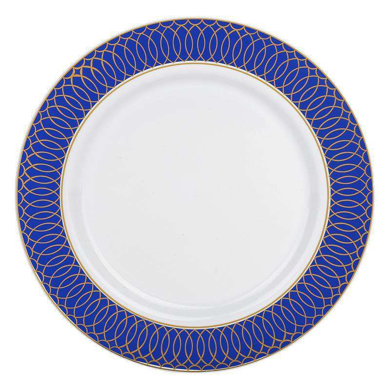 Smarty Had A Party 10.25" White with Gold Spiral on Blue Rim Plastic Dinner Plates (120 plates), 1 of 5