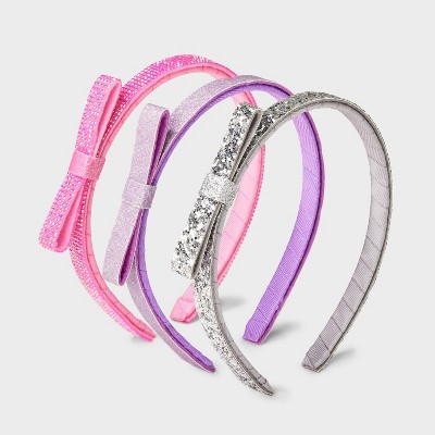 Girls' 3pk Gem Bows Headband - Cat & Jack™ Pink/Purple/Silver: Fashion Hair Accessories, All Hair Types, Ages 3+