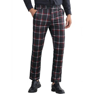 Lars Amadeus Men's Regular Fit Flat Front Office Plaid Printed Pants - 1 of 4