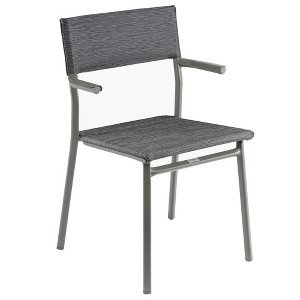 Lafuma Batyline Duo ORON Sustainable Aluminum Weather Resistant Stackable Outdoor Dining Armchair w/287 Pound Capacity, Titanium/Obsidian (Set of 2) - 1 of 4