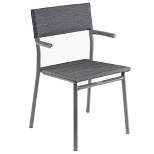Lafuma Batyline Duo ORON Sustainable Aluminum Weather Resistant Stackable Outdoor Dining Armchair w/287 Pound Capacity, Titanium/Obsidian (Set of 2)