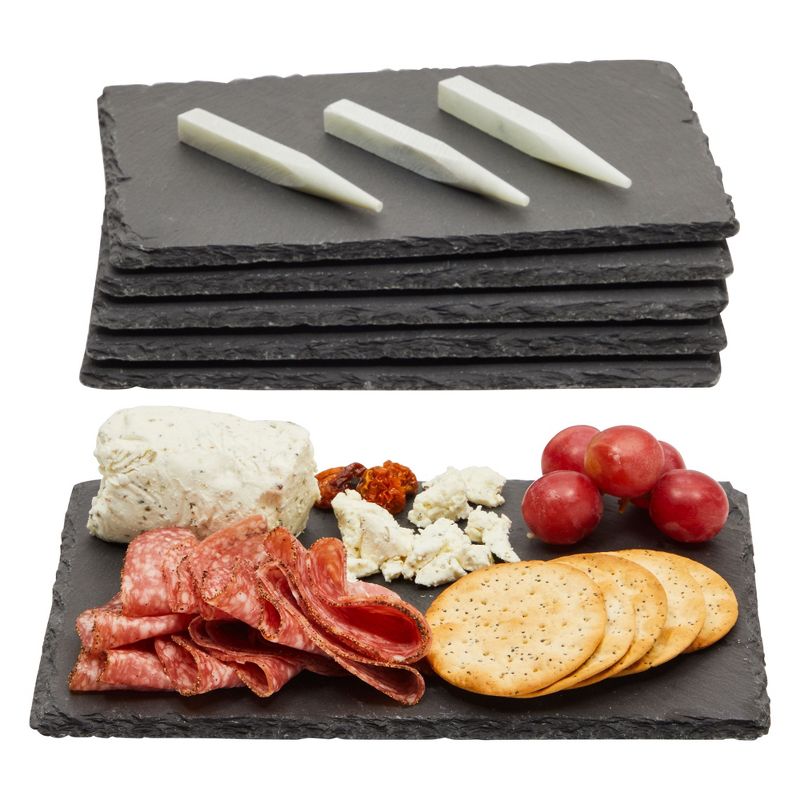 Juvale 6-Piece Mini Charcuterie Boards with Chalk, Stone Plates for Cheese, Meat, Appetizers, Sushi Plate for Brunch, Dinner, and Reception, 6 x 9 In, 1 of 9