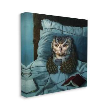 Stupell Industries Night Owl on Phone in Bed Funny Animal