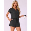 INSPIRE CHIC Women's Waffle Knit V-neck Short Sleeve Top with Shorts Tracksuit Lounge Set with Pockets - 2 of 4