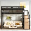 Lycvki Black Metal Loft Bed Frame with Storage Stairs, Shelves and Built-in Wardrobe - 3 of 4