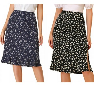 INSPIRE CHIC Women's Floral Ruffle Elastic High Waist Button Flowy Split Skirt 2 Packs - 1 of 4