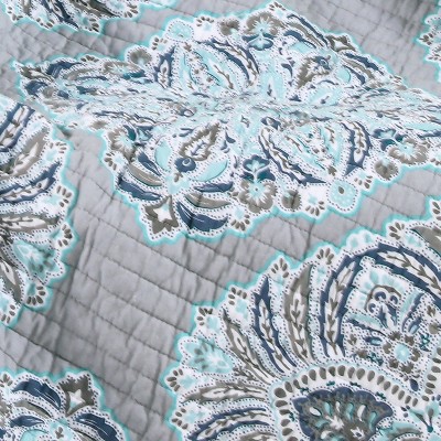 Tania Reversible Cotton Quilted Throw in Grey and Teal