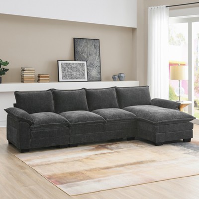 FONTOI Sofas, Reversible Sofa Couch with Side Storage Pockets, L-shaped Sofa with Double Seat Cushions, for Living Room Office, Gray, 118"*33"*55"