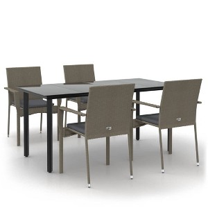 vidaXL Garden Dining Set Black and Grey PE Rattan, Steel, Tempered Glass - 1 of 4