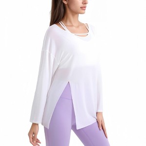 Anna-Kaci Active Women's Long Sleeve Pullover Top with Cutout Scoop Neck and Side Slit Hem - 1 of 4