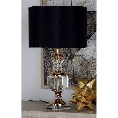 Black and Gold Crystal Nightstand Lamp with Drum Shade