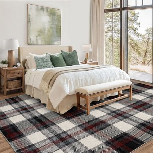 Washable Rugs for Living Room Plaid Classic Non Slip Large Rug for Bedroom Decor Soft Low Pile Carpet - 1 of 4