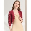 INSPIRE CHIC Women's Elegant 3/4 Sleeve Sheer Floral Lace Open Front Crop Shrug - 3 of 4