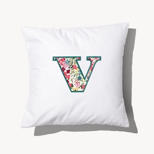 Personalization Mall Boho Floral Initial Embroidered Applique Throw Pillow - 1 of 3