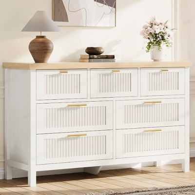 Fluted 7 Drawer Dresser for Bedroom, 54'' Wide Dresser, Chest of Drawers, Wooden Dresser Chest with Clothes Storage Cabinet, Drawer Organizer, White
