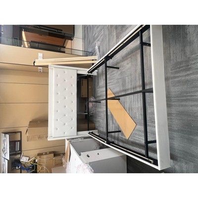 Floating Bed Frame with LED Lights, Upholstered Headboard, Storage Shelves, Heavy Duty Metal Slats, No Box Spring Needed, Noise Free, Easy Assembly