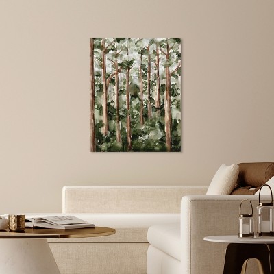 Wildy Forest Green and Brown Watercolor Landscape Canvas Art, 36" x 45"
