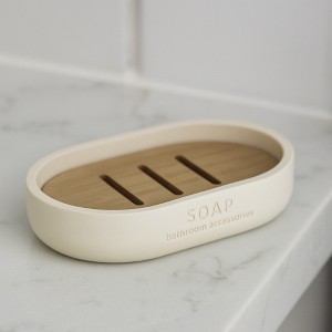 Evideco French Home Goods Chic Polyresin Soap Dish with Draining Bamboo Insert - 1 of 4