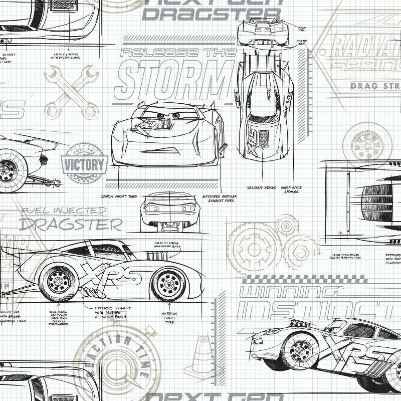 Disney Pixar Cars Schematic Peel and Stick Kids&#39; Wallpaper - RoomMates, 1 of 8