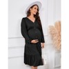 YesFashion Women's Maternity V Neck Dress Casual Ruffle Long Sleeve Button Down Midi Fall Dresses for Baby Shower Photoshoot - 2 of 4