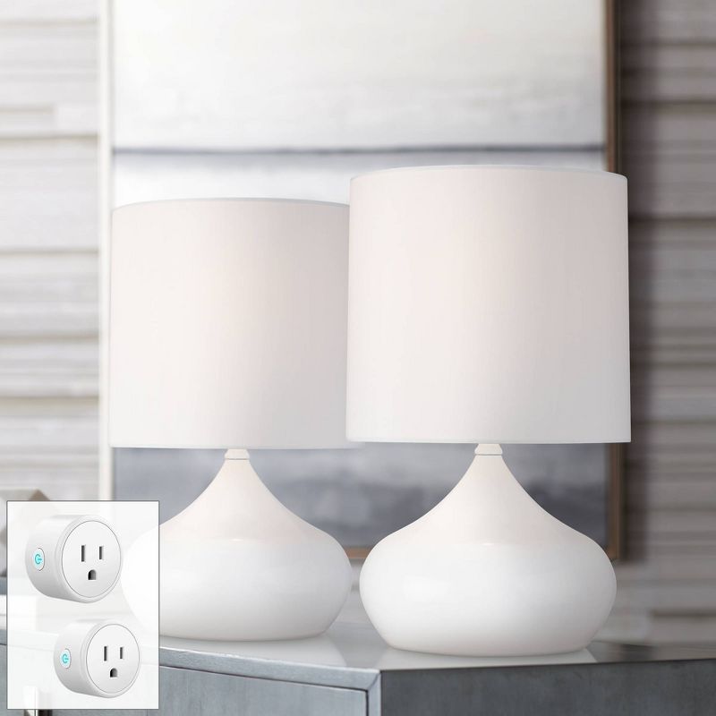 360 Lighting Mid Century Modern Accent Table Lamps 14 3/4" High Set of 2 with WiFi Smart Sockets Arctic White Droplet Drum Bedroom, 2 of 5