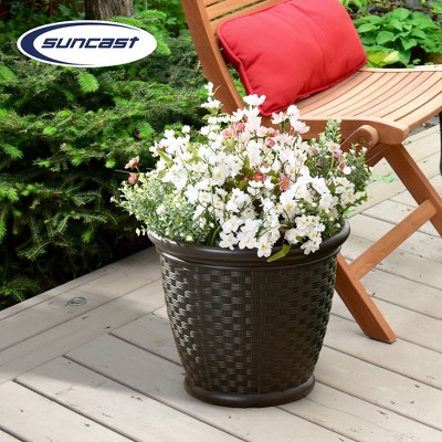 Sonora 18" Brown Resin Wicker Indoor/Outdoor Planter