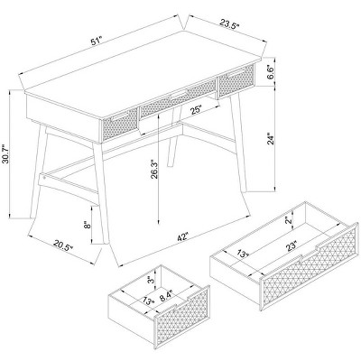 Ryker Natural Rattan and Wood Desk with Drawers