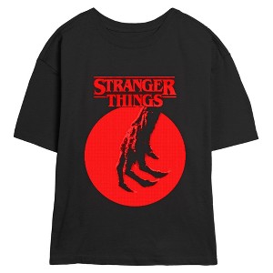 Juniors Stranger Things Vecna Red Badge Hand Logo T Shirt - 1 of 4