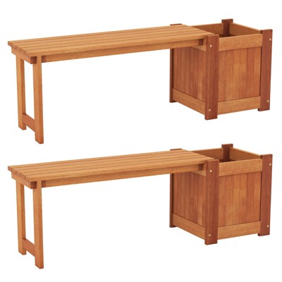 Tangkula Bench with Planter Box 2 in 1 Wooden Flower Box Kit with Seat Open-ended Base Slotted Construction 1/2pcs