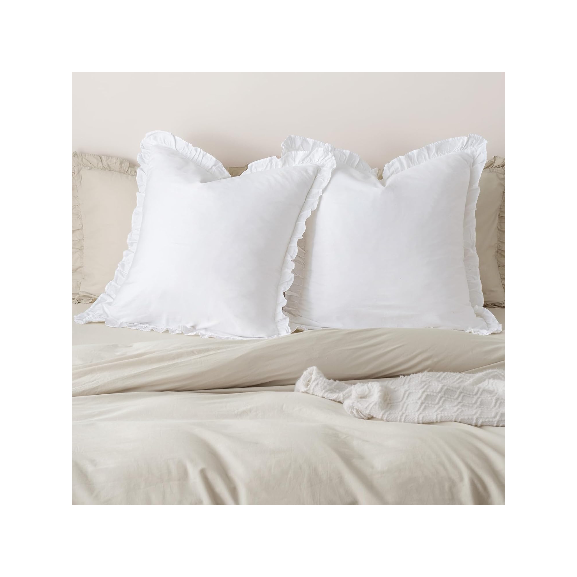 BALHAM TRADE-2 Pack 100% Washed Cotton 26" x 26" Euro Shams with Ruffle (Pillows are not Included) White (Pack of 2) 26"x26"