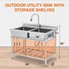 Stainless Steel Utility Sink, Freestanding Double Bowl with Pull-Out Hot & Cold Faucet, Storage Shelf - 2 of 4
