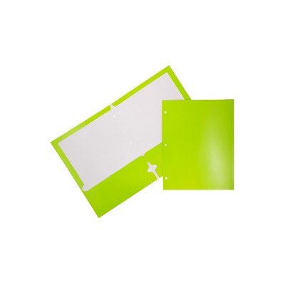 JAM Paper Laminated Glossy 3 Hole Punch Two-Pocket School Folders Lime Green 385GHPLID