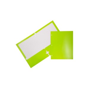 JAM Paper Laminated Glossy 3 Hole Punch Two-Pocket School Folders Lime Green 385GHPLID - 1 of 4