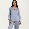 Anna-Kaci Lounge Women's 2-Piece Set Satin Button Front Pajama Top with Lace Trim Sleeves and Matching Elastic Waist Pants - 2 of 4