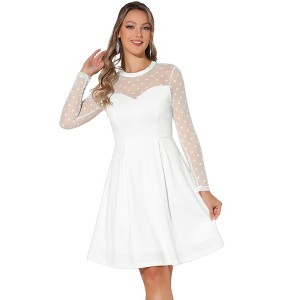 INSPIRE CHIC Women's Mesh See-Through Heart Sheer Sleeve Skater Party Dress - 1 of 4