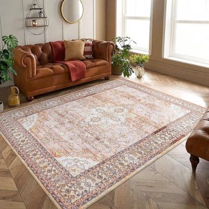 2'x6' Boho Printed Area Rug, Low Pile Non-Slip, Washable, Non-Shedding Vintage Thin Indoor Carpet for Living Room, Nursery, Brown - 1 of 4