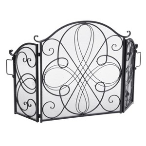 Spassway 3 Panel Metal Fireplace Screen With Decorative Scroll Foldable Fire Spark Guard Cover with Decorative Mesh for Living Room - 1 of 4