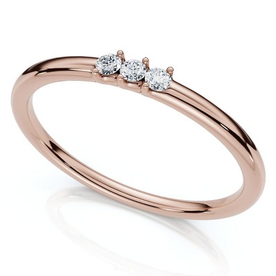 Pompeii3 Delicate Diamond 3-Stone Minimalist Anniversary Wedding Ring 14k Gold Lab Created