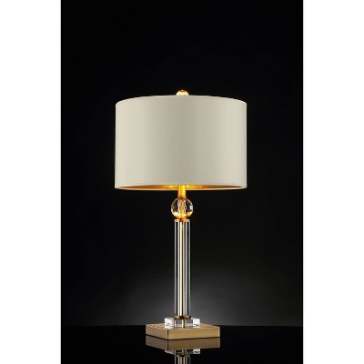 29.5" Gold and Crystal Column Table Lamp with White Linen Shade
