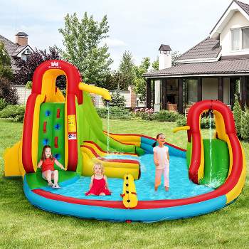 Kids Inflatable Water Slide Park with Climbing Wall Water Cannon and Splash Pool