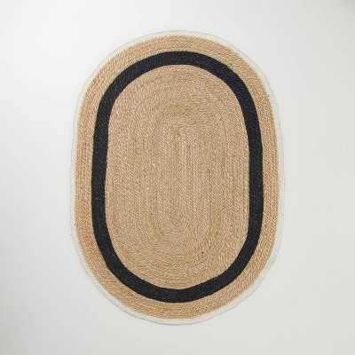 Braided Jute Rug with neutral stripe