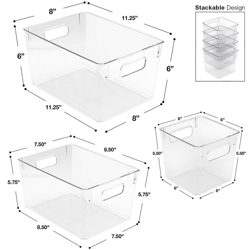 Sorbus 3 Piece Variety Pack Clear Acrylic Storage Bins - for Kitchen, Cabinet Organizer, Pantry & Refrigerator, 6 of 13