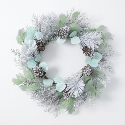 Sullivans Artificial Snowy Pine Eucalyptus Wreath 24"H Green