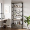 Bookshelf with Drawers Tall Bookcase 5 Tier Bookshelves Metal Frame Farmhouse Corner Shelf for Home Office, Living Room, Grey - 3 of 4