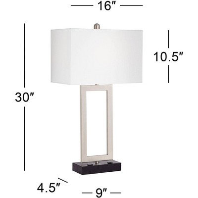 Brushed Nickel Modern Table Lamp with USB and AC Outlet